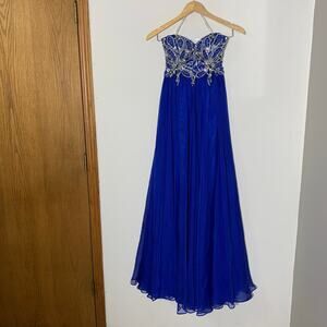 Womens Sherri Hill Prom Dress Blue Beaded Full Skirt Size 2 EUC!